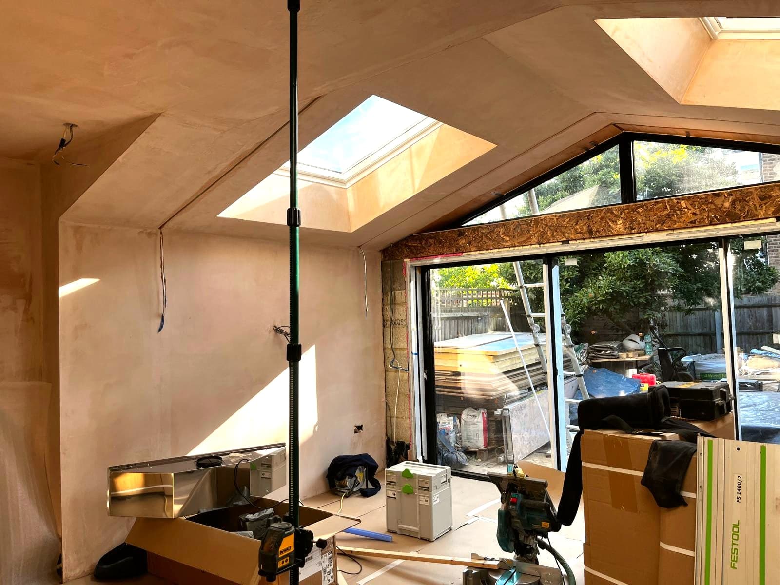 Bi-fold doors installed with the kitchen taking shape, London extension