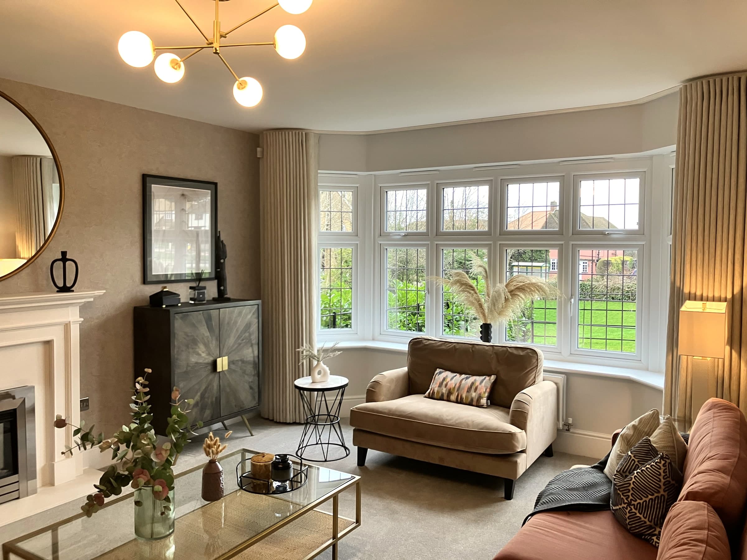 Finished living room renovation with bay window, London