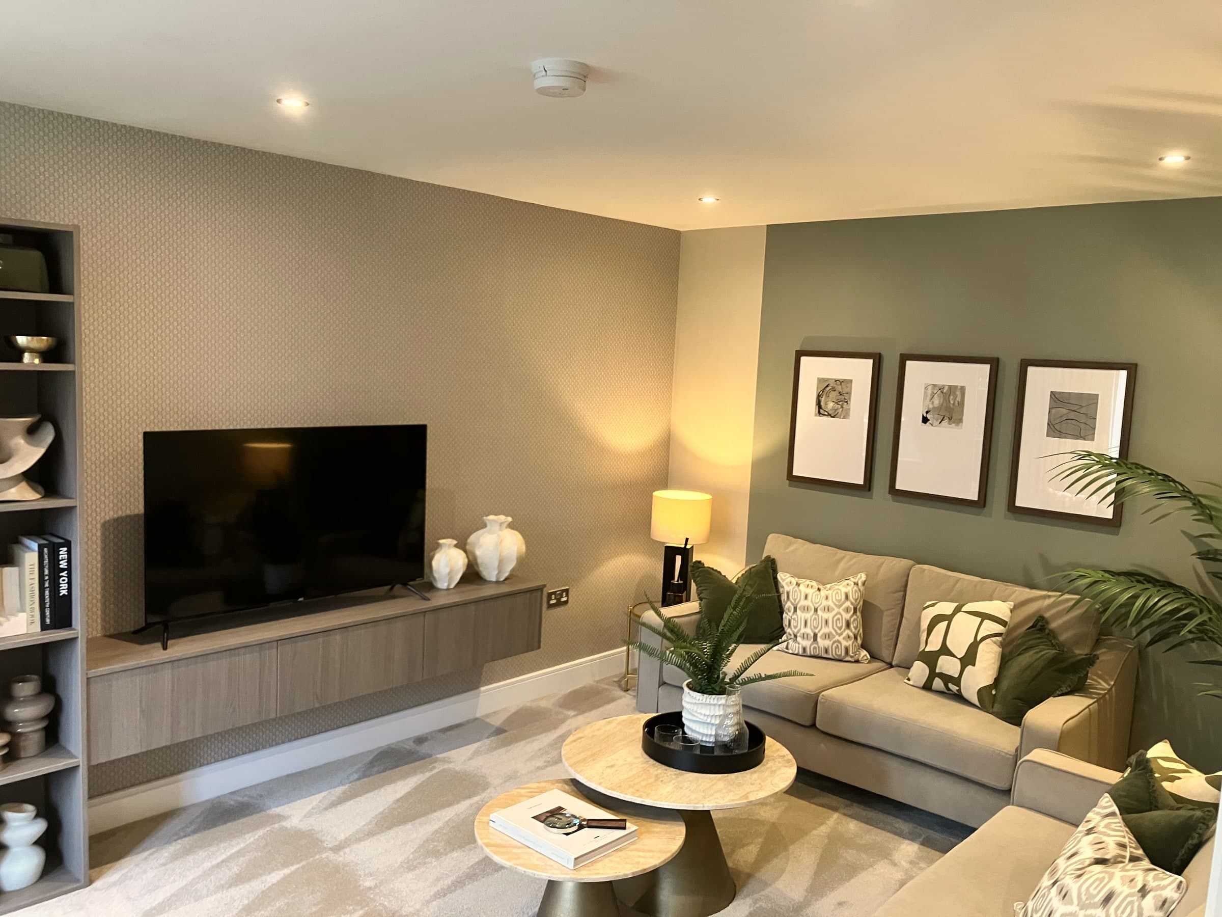 Finished snug renovation with sage green feature wall, London