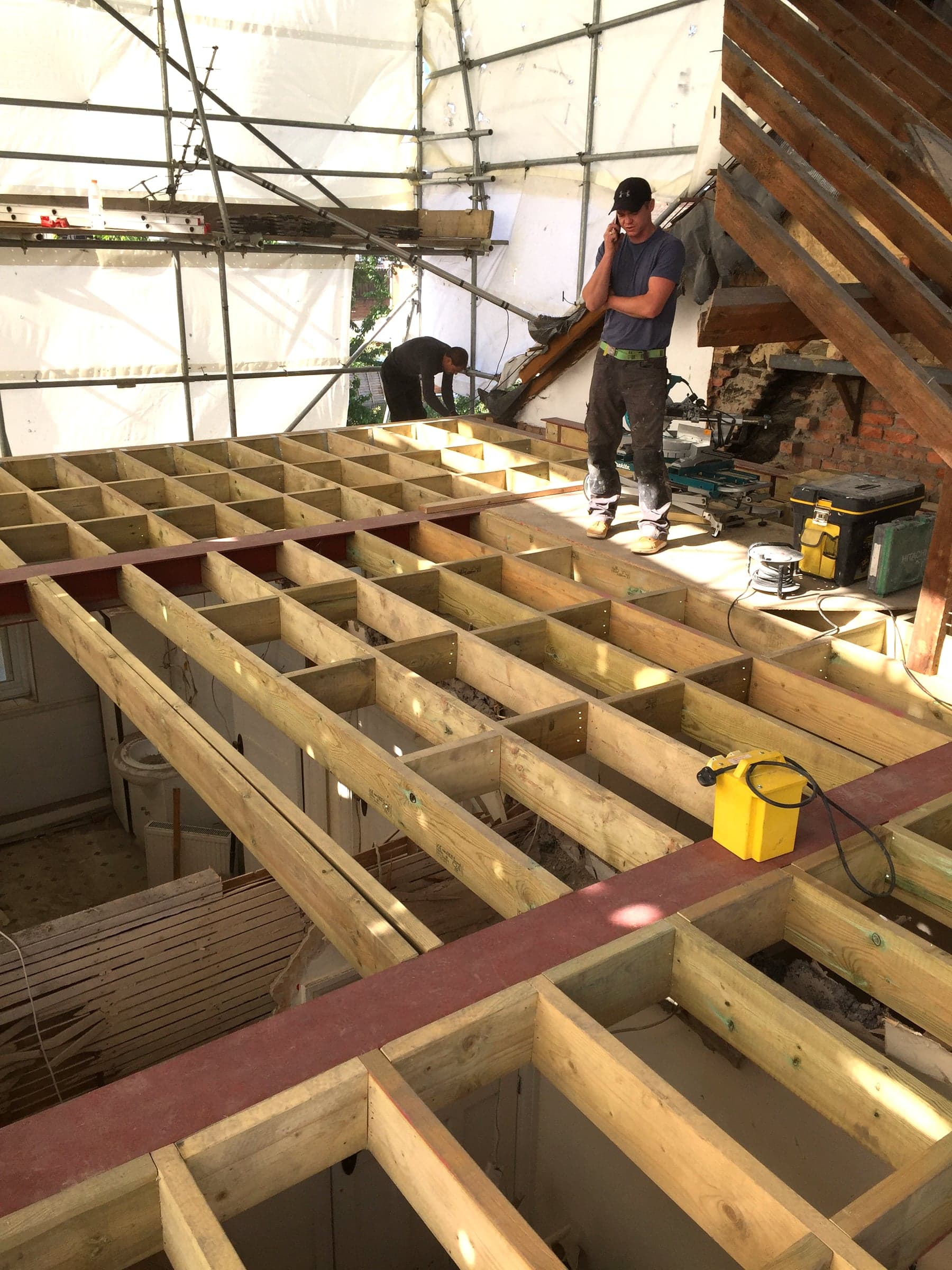 Completed floor joist grid, London loft conversion