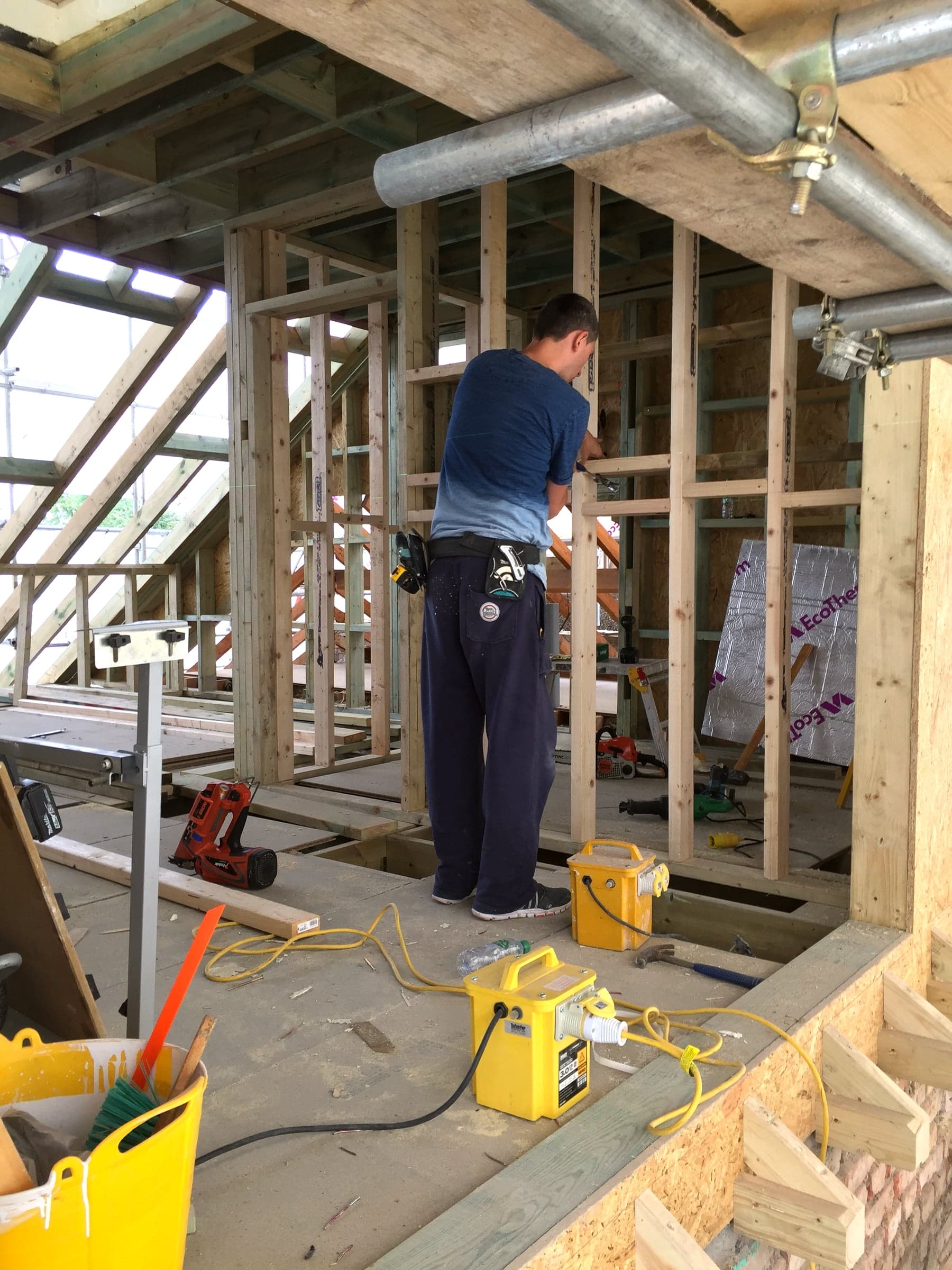Insulation staged during a loft conversion, London