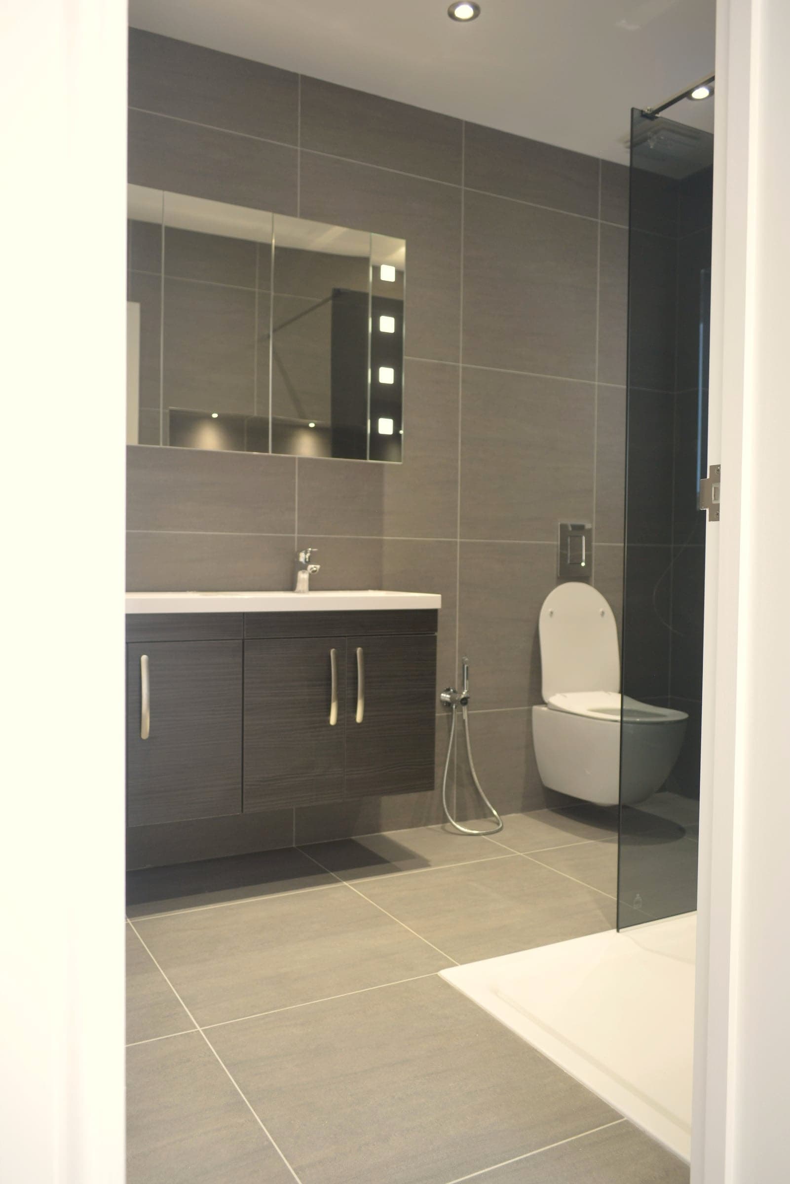 Wall-hung WC and walk-in shower, London loft conversion