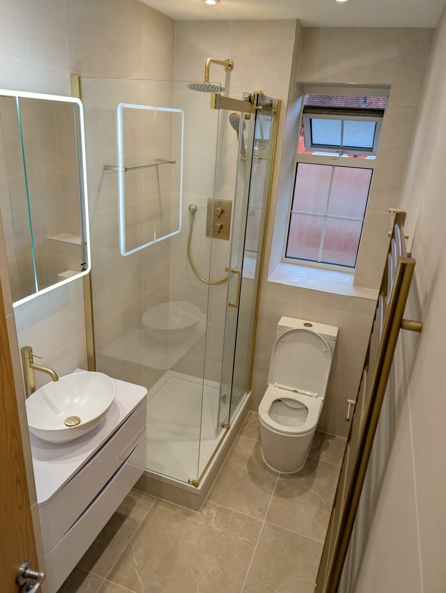 Luxury brushed brass bathroom renovation, Nine Elms SW8
