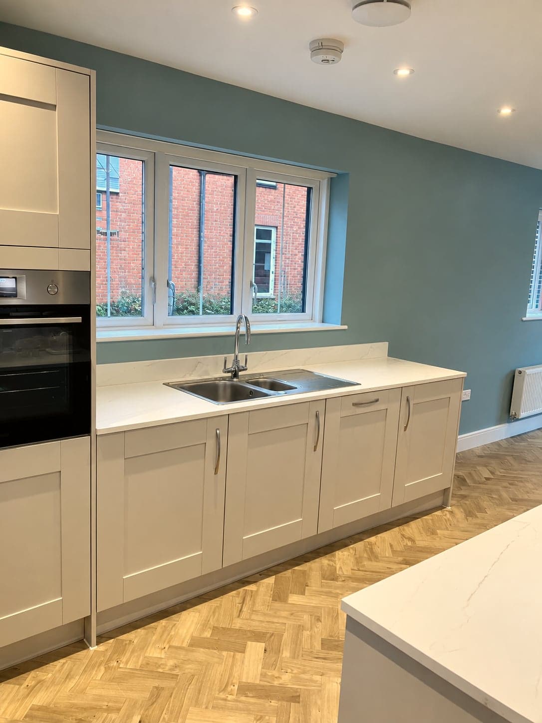 Sink run under the window with the oven tower at the end of the galley, Amersham HP6
