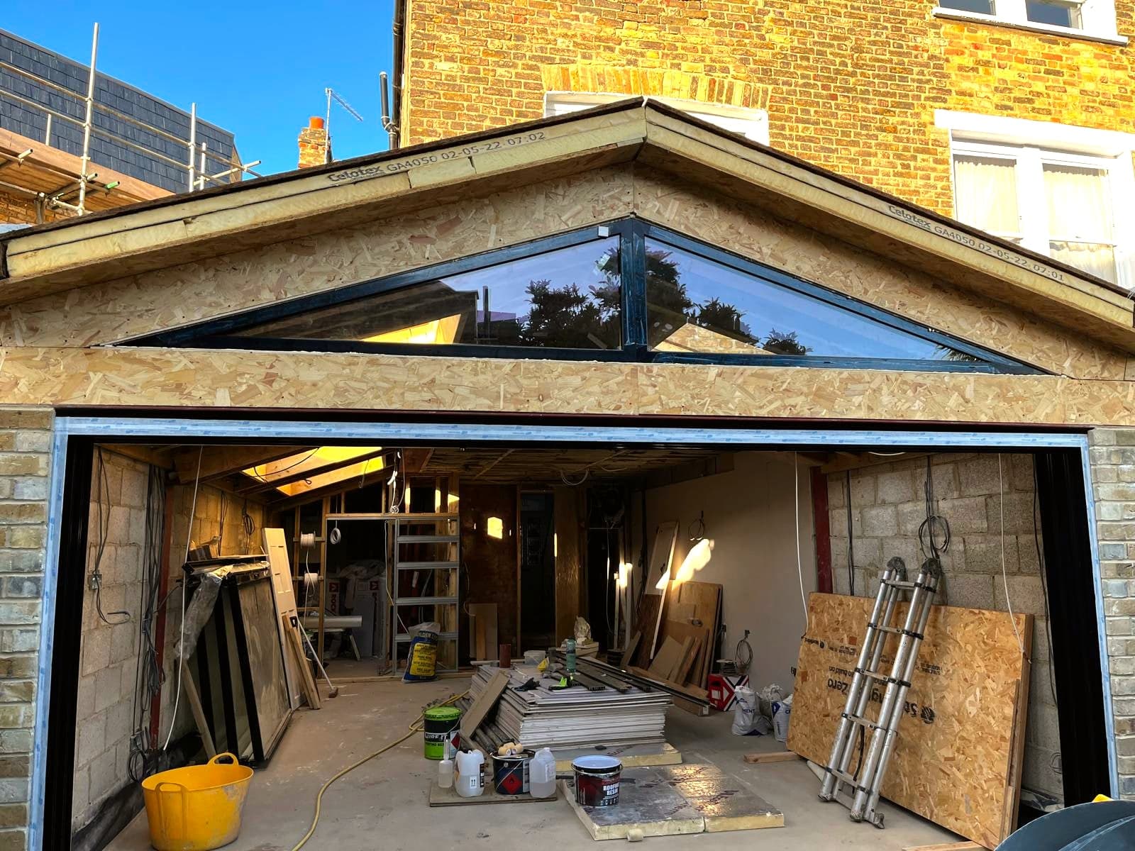 Lantern rooflight in place on the new extension roof, seen from outside, St Albans AL1
