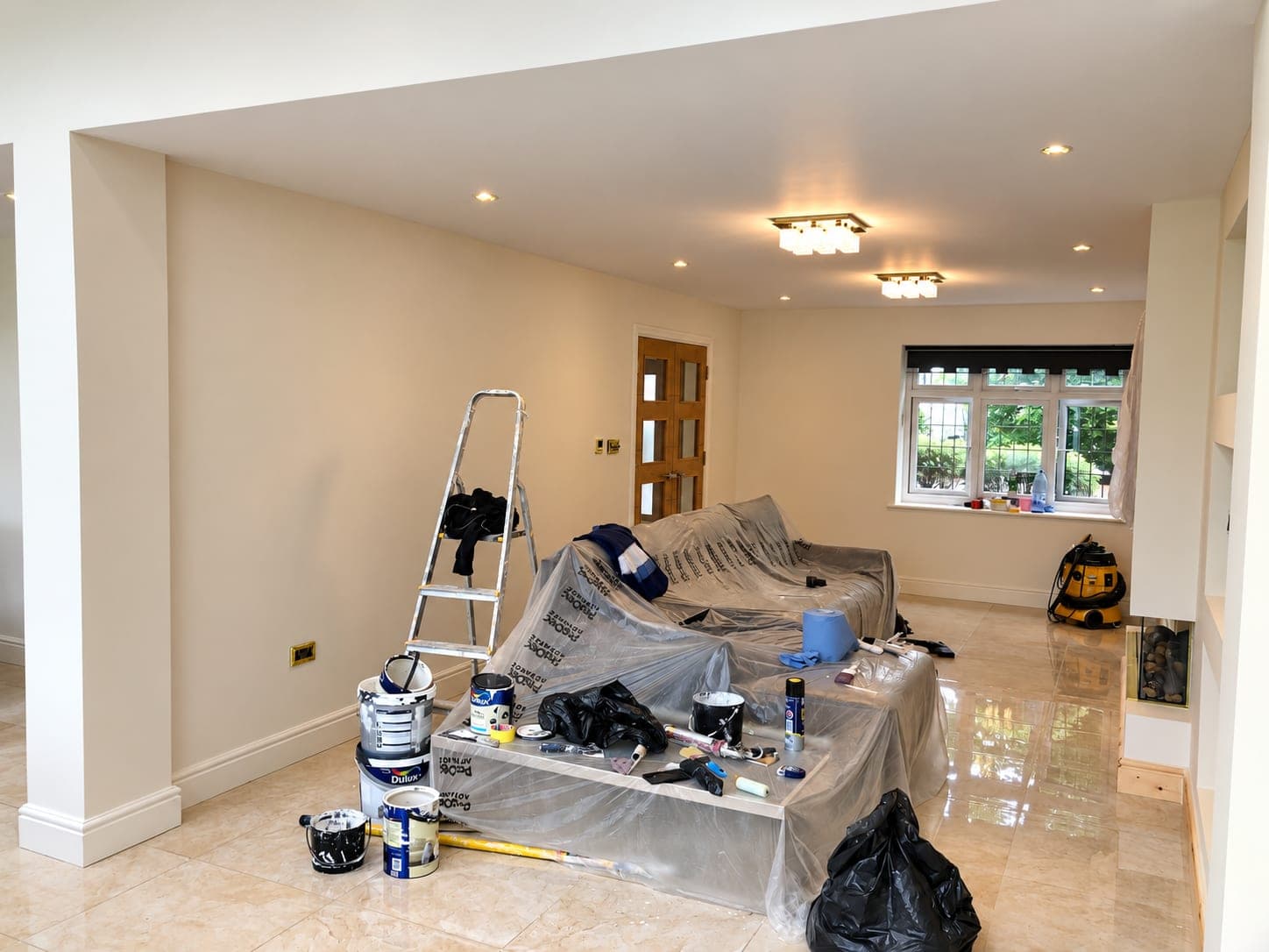 Room masked and sheeted ready for cutting in, Richmond TW9