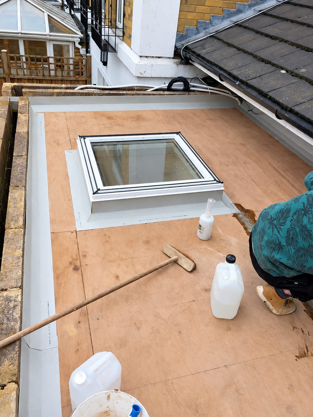 Flat roof decked out with the rooflight kerb in place, Stanmore HA7