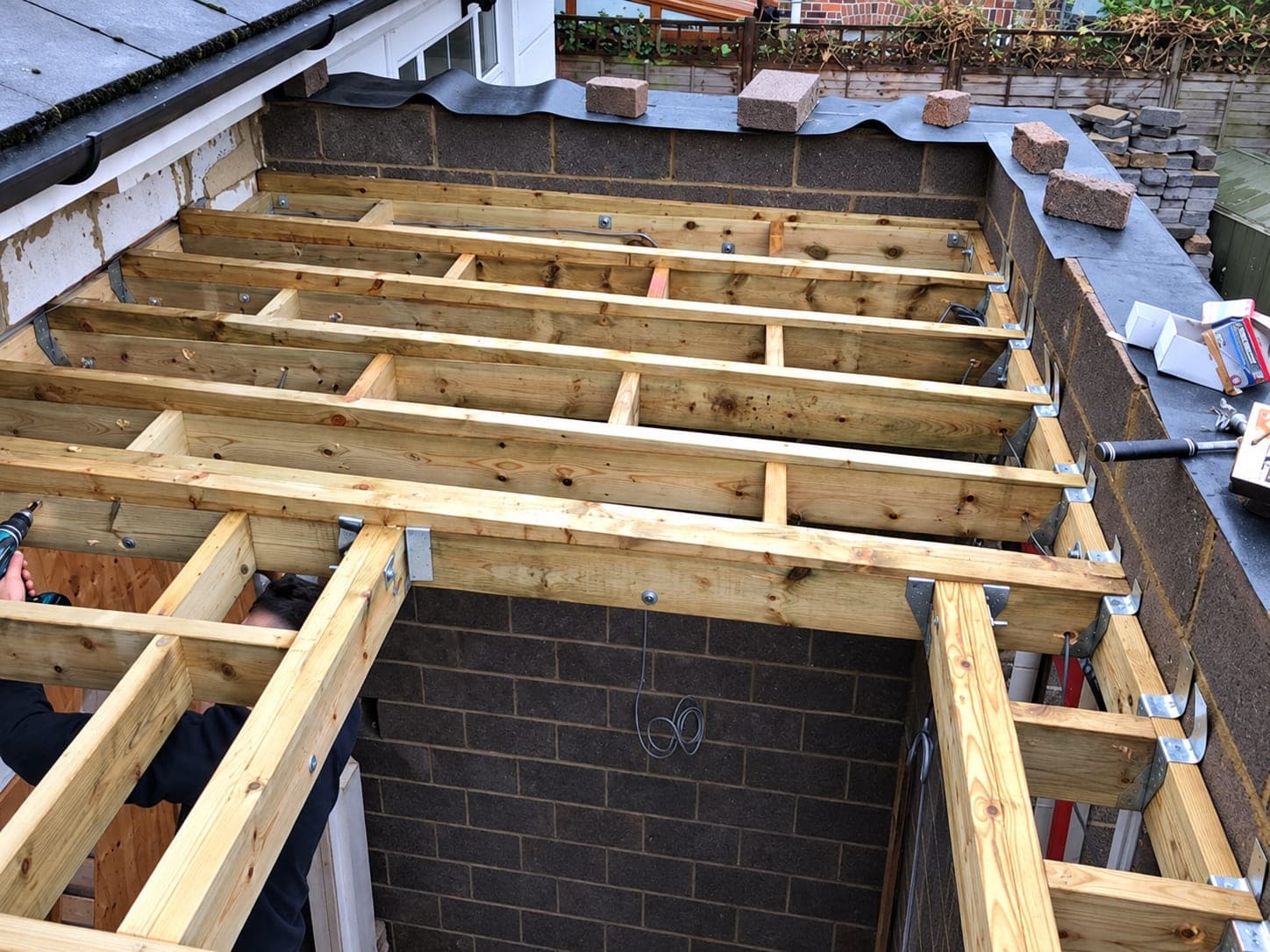Full roof structure framed and ready for decking, Stanmore HA7