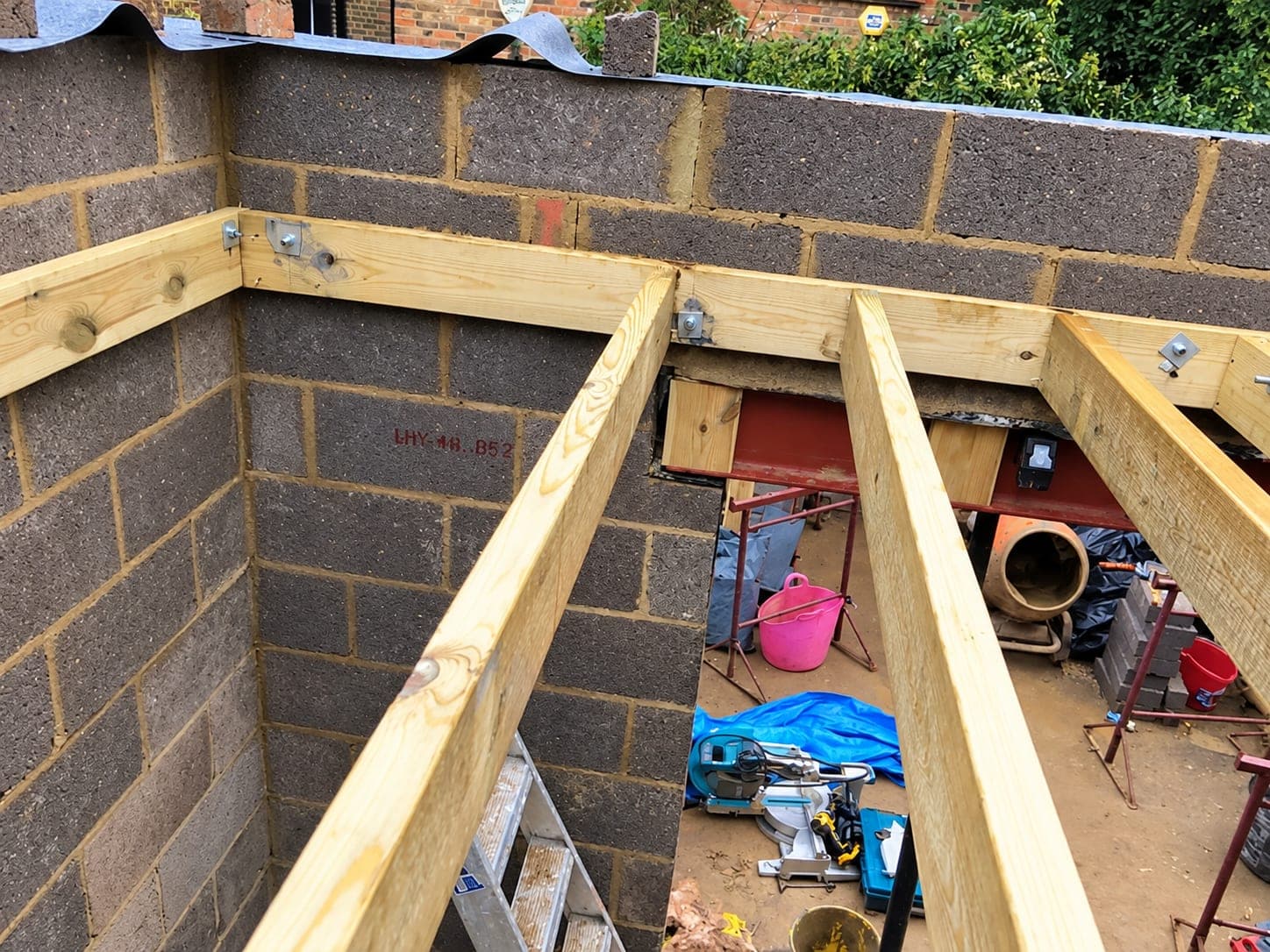 Blockwork walls complete with the wall plate bedded for the roof, Stanmore HA7