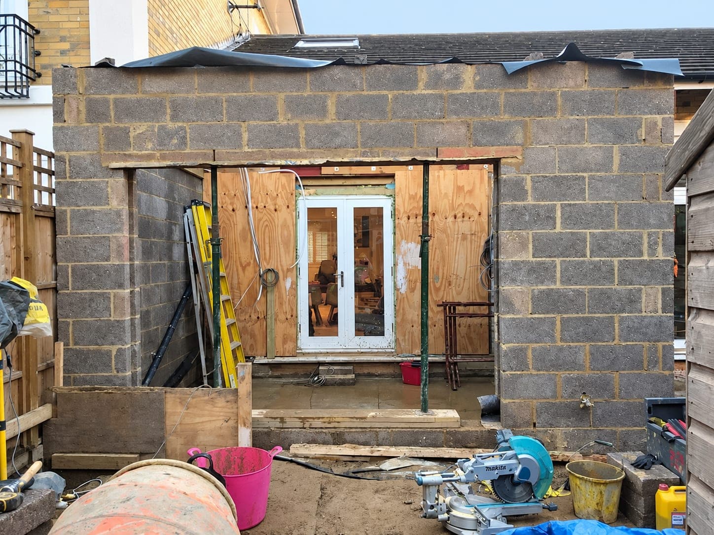 Rear elevation during the build with the doors fitted into the blockwork, Stanmore HA7