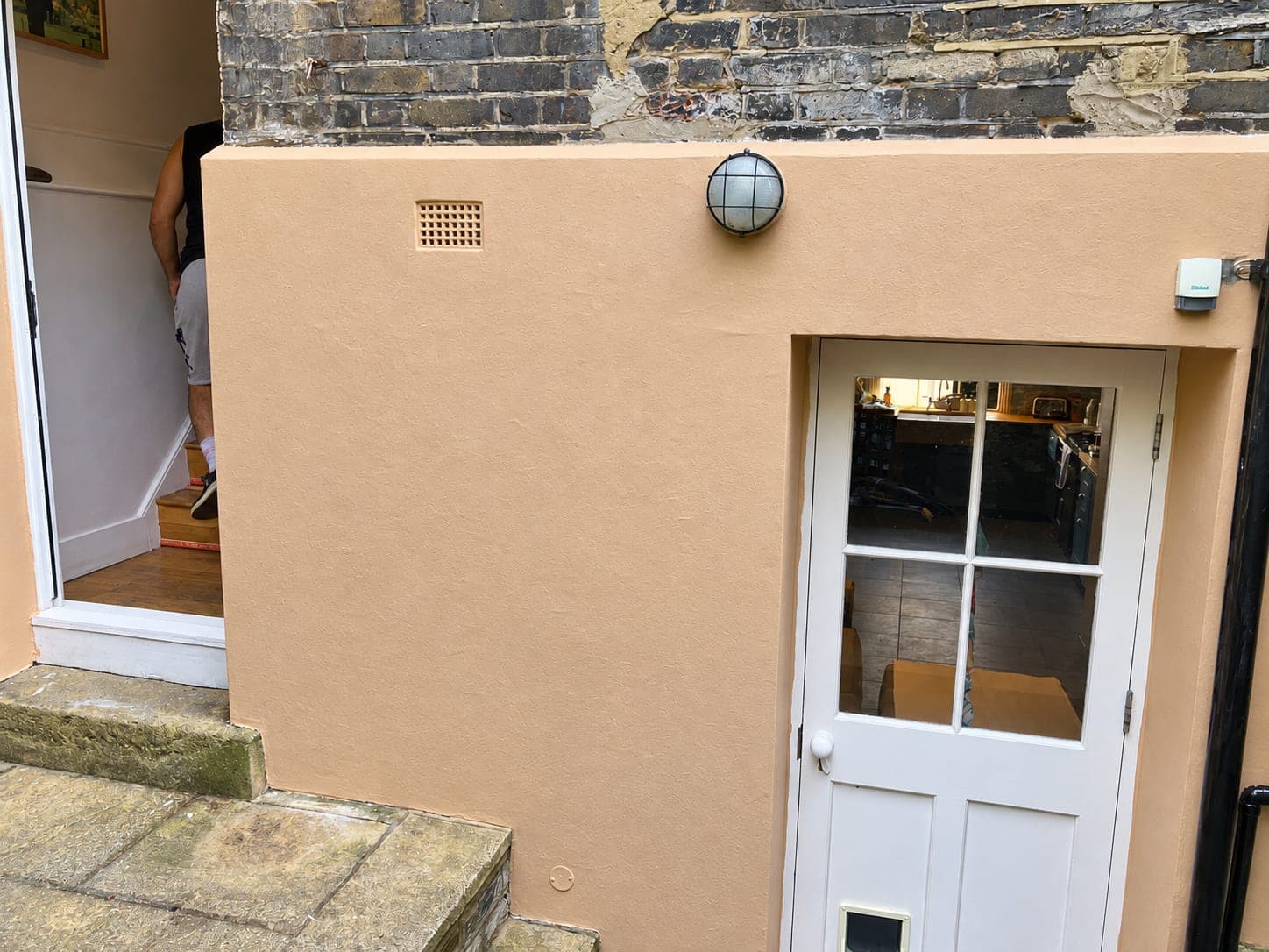 Finished render around the lightwell and the glazed back door, Hammersmith W6