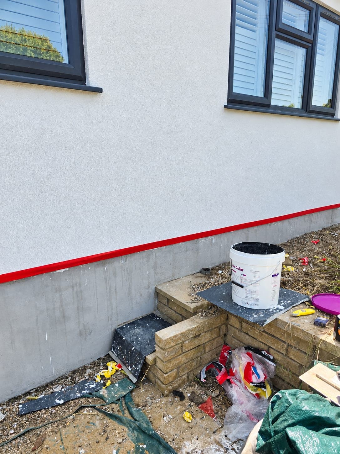 Plinth masked off ready for the dark coat, Bricket Wood AL2