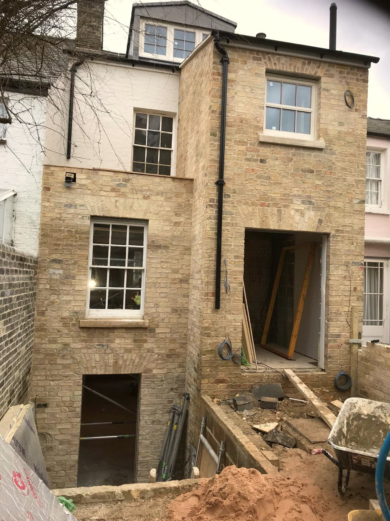 Stone elevation and courtyard excavation from the garden, Kensington W8