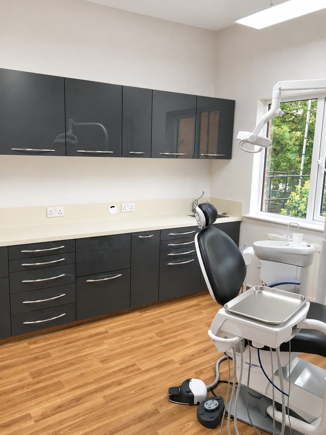 Surgery cabinetry, worktop and wall units with the chair in position, Winchmore Hill N21