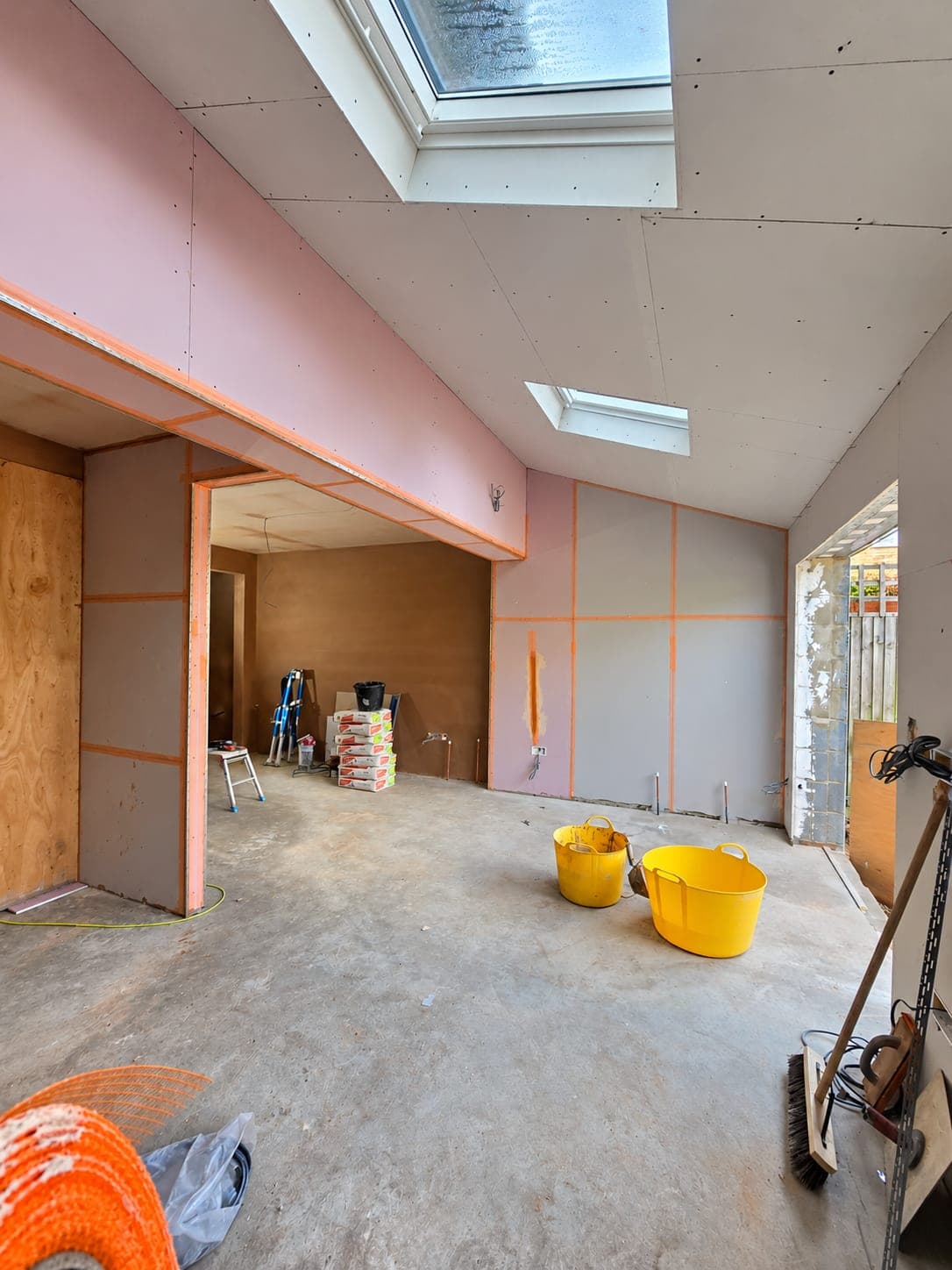 Room boarded out and beaded before the skim coat, London