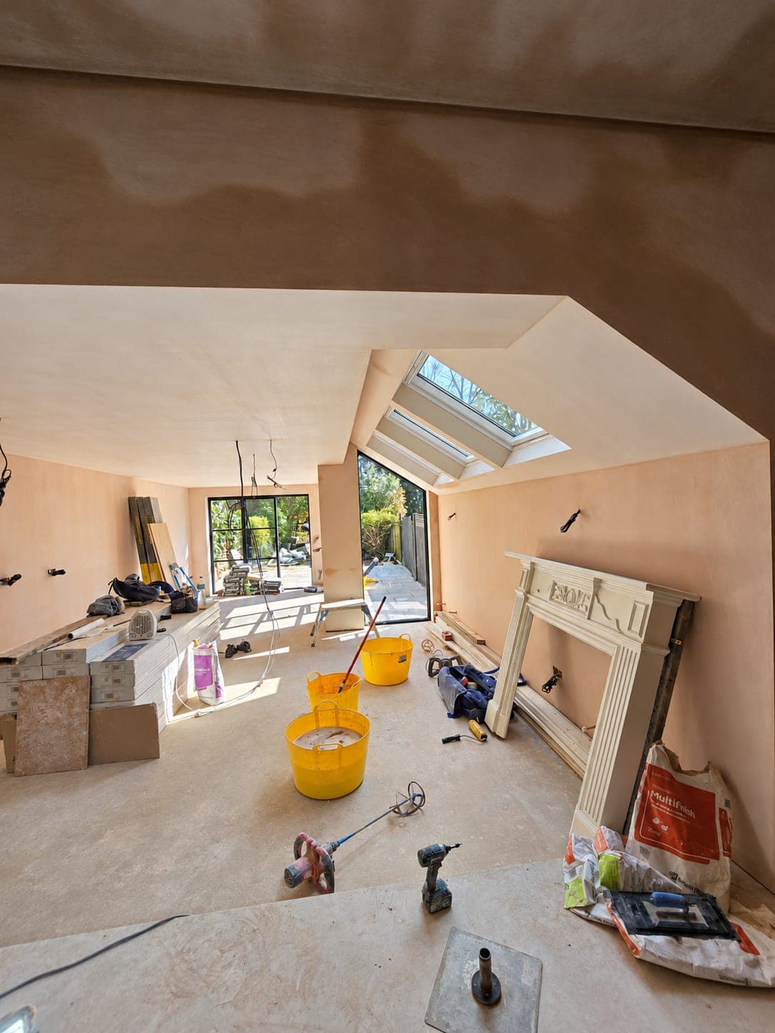 Rear extension skimmed out up to the bi-fold glazing, London