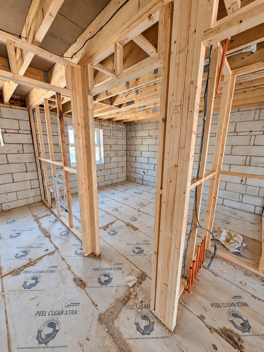 Timber stud partitions framed out across a floor plate, London