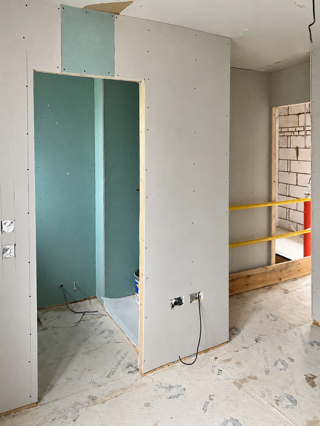 Stud partitions framed along the full length of a floor, London
