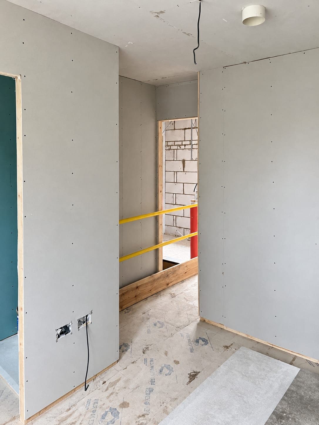 Partitions boarded out ready for taping and plastering, London